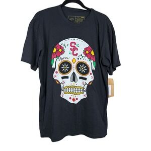 USC‎ Trojans NCAA Team Trojan Black Sugar Skull Floral T-Shirt Size Large Unisex
